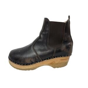 Troentorp Rockwell Womens Black Leather Studded Slip On Chelsea Clog Boots 7.5